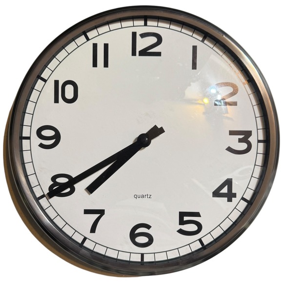 IKEA PUGG Wall Clock, 12.5" Round Silver Frame Black Numerals Quartz Movement - Picture 1 of 5